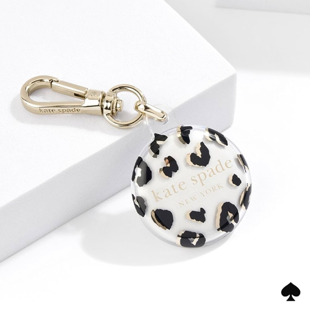 kate spade new york AirTag Protective Holder&Gold Ring Clip - City Leopard. NWT